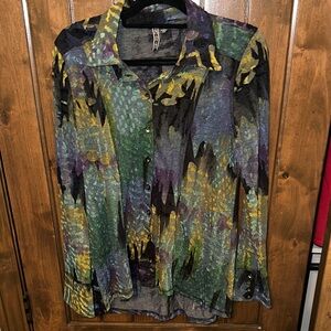 Vintage SNO SKINS Multicolor Abstract Women's Button Down Shirt